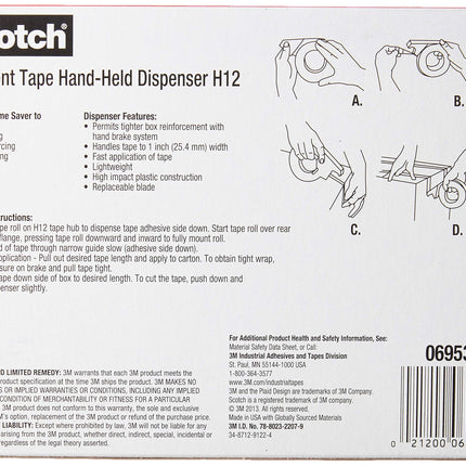 Scotch H12 Handheld Filament Tape Dispenser, 3" core, High-Impact Plastic, Putty