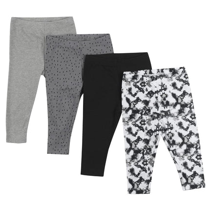 Hanes Girls Baby Leggings, Ultimate Flexy Knit Pants Boys & Girls, 3-Pack, Grey Blk Print Set, 0-6 Months