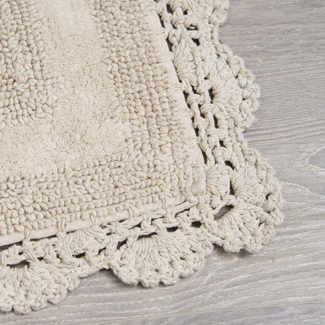 Laura Ashley Crochet Cotton 24x40 Bath Rug, Linen