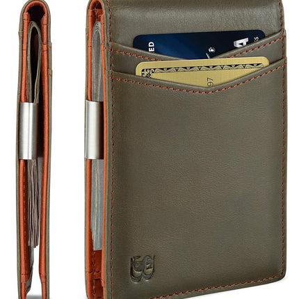 SERMAN Brands Money Clip Wallet - Mens Wallets Slim Front Pocket RFID Blocking Card Holder Minimalist Mini Bifold, Salted Green Transformer, Slim