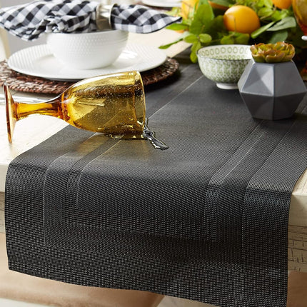 DII Woven Indoor Outdoor, Polyvinyl Chloride (PVC), Black, Table Runner, 14x72