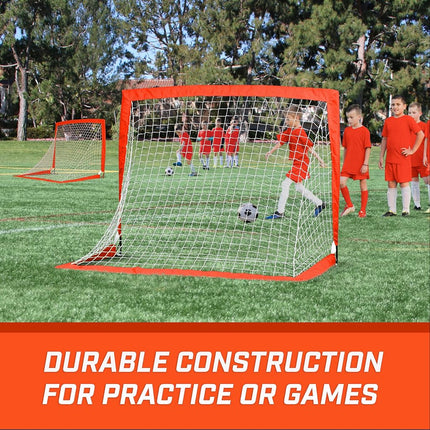 GoSports Team Tone 4 ft x 3 ft Portable Soccer Goals for Kids - Set of 2 Pop Up Nets for Backyard - Red