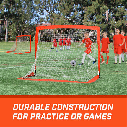 GoSports Team Tone 4 ft x 3 ft Portable Soccer Goals for Kids - Set of 2 Pop Up Nets for Backyard - Red