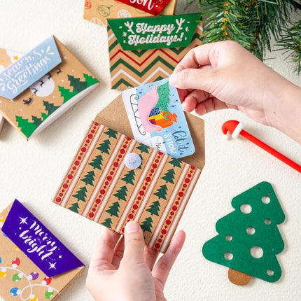 JOYIN 12PCS Gift Card Boxes Holder for Christmas, 3.75" x 2.5" x 0.4" Brown Kraft Paper Envelope Boxes for Presents Wrapping, 12 Design Xmas Holiday Birthday Decor, Small Party Favor Money Cash Holder