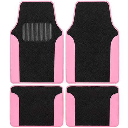 BDK Pink Carpet – Two-Tone Faux Leather Automotive Floor Mats, Included Anti-Slip Features and Built-in Heel Pad, Stylish for Cars Truck Van SUV