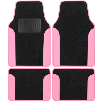 BDK Pink Carpet – Two-Tone Faux Leather Automotive Floor Mats, Included Anti-Slip Features and Built-in Heel Pad, Stylish for Cars Truck Van SUV