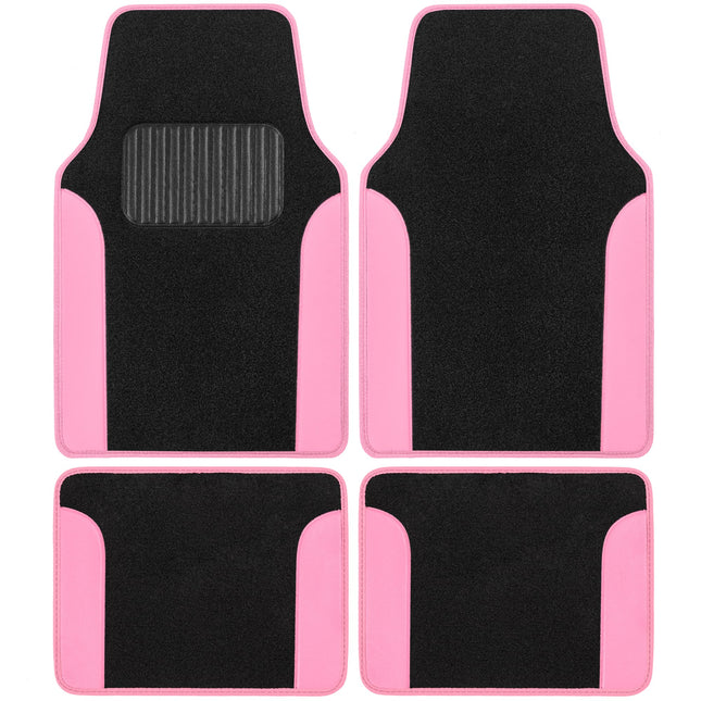 BDK Pink Carpet – Two-Tone Faux Leather Automotive Floor Mats, Included Anti-Slip Features and Built-in Heel Pad, Stylish for Cars Truck Van SUV