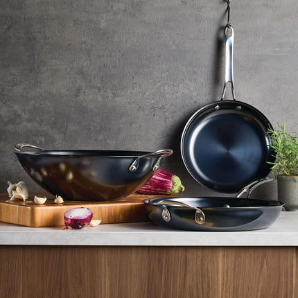 Anolon N2 Carbon Steel Frying Pan 25cm, Nonstick Skillet, Induction Compatible, Lightweight, Oven Safe to 400 C, Rust Resistant, Ergonomic Handle, Black Cookware