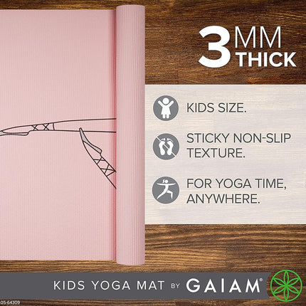 Gaiam Kids Yoga Mat Exercise Mat, Yoga for Kids with Fun Prints - Playtime for Babies, Active & Calm Toddlers and Young Children (60" L x 24" W x 3mm Thick) - Ballerina