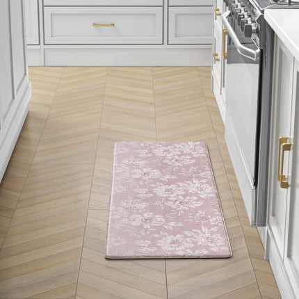 Laura Ashley - Anti-Fatigue Kitchen Mat, Iris Floral Design, Stain, Water & Fade Resistant, Cooking & Standing Relief, Non-Slip Backing, Measures 17.5" x 48", Soft Pink Iris
