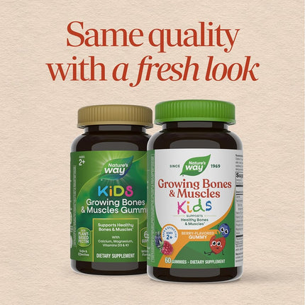 Nature’s Way Kids Growing Bones & Muscles, Calcium & Vitamin D, Ages 4+ Wildberry Flavor, 60 Gummies