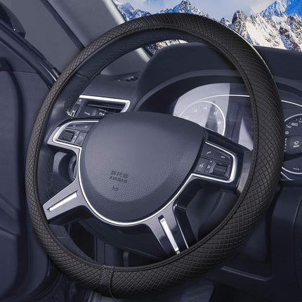 FH Group FH2020BLACK Leatherette Dual Material Silicone Anti-Slip Ultimate Protection Flexible Steering Wheel Cover Universal Fit for Most Cars, Trucks, SUVs, and Vans, Black