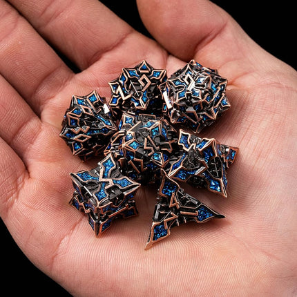 Metal Dice for DND - Spire Sanctum Series (Antique Copper Blue Glitter)