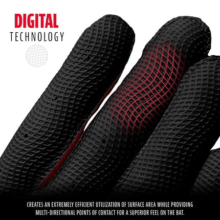 Guantes de Bateo de Béisbol Franklin Sports MLB Digitek - Gris/Rojo Digi - Juvenil Grande