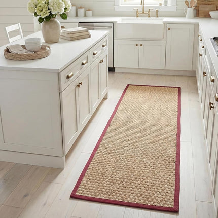 Safavieh Natural Fiber Rug for Living Room, Dining Room, Bedroom - Natural Fiber Collection, Short Pile, in Burgundy Red, 76 x 183 cm