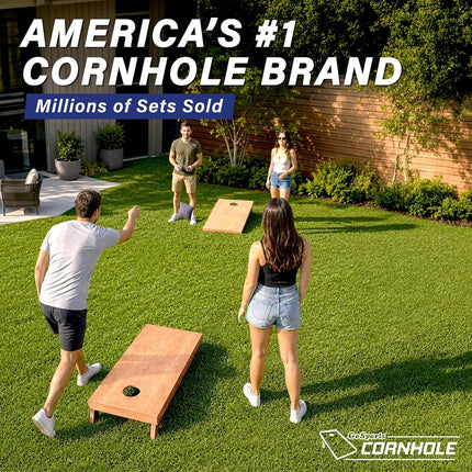 GoSports Regulation Size Wooden Cornhole Set with Light Brown Finish, Includes Carrying Case