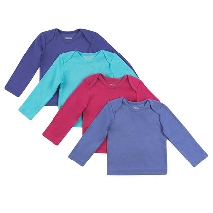 Hanes Baby and Toddler Long Sleeve Flexy Soft Knit Expandable Shoulder Pullover Undershirt (4 Pack), Pink Turq Purple Set, 0-6 Months