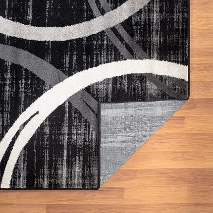 Rugshop Modern Wavy Circles Design Runner Rug, Fade-Resistant Carpet for Hallway, Entryway, or Kitchen, Black, 2' x 10'