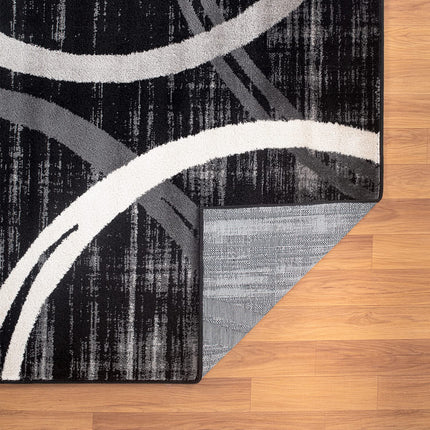 Rugshop Modern Wavy Circles Design Runner Rug, Fade-Resistant Carpet for Hallway, Entryway, or Kitchen, Black, 2' x 10'