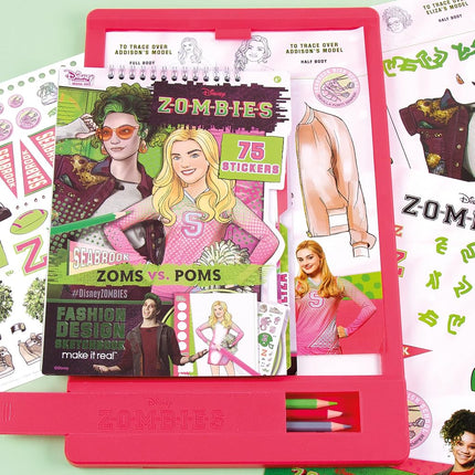Make It Real Disney Zombies Fashion Designer Drawing Kit - Light Table, Sketchbook, Stickers - Ages 8+