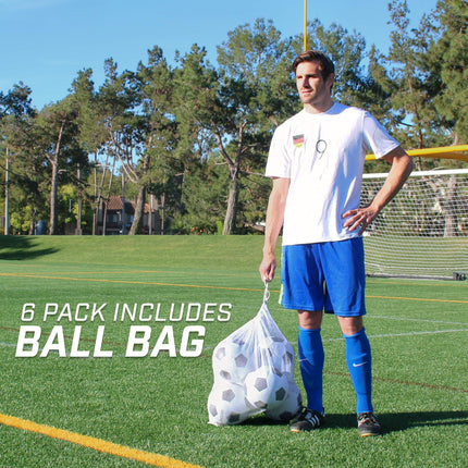 GoSports Classic Black and White Soccer Ball 6 Pack - Size 5 - with Premium Pump and Carrying Bag
