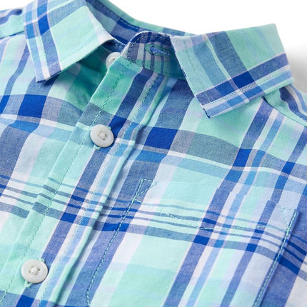 Chemise boutonnée à manches longues en popeline The Children's Place pour bébés garçons et tout-petits, carreaux Mellow Aqua, 9-12 mois