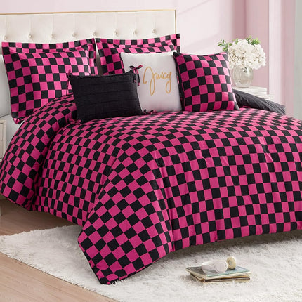 Juicy Couture Comforter Set, Polyester, Black/Hot Pink, King