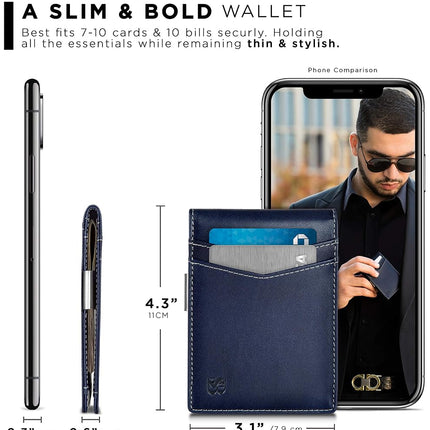Cartera SERMAN Brands con clip para billetes - Carteras para hombre delgadas para bolsillo delantero con bloqueo RFID, tarjetero minimalista, billetera plegable pequeña, Z. Atlantic Blue Transformer, delgada