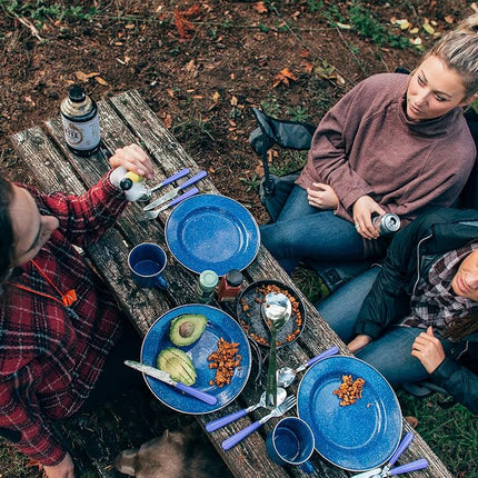 Stansport Enamel Camping Tableware Set, 24-Piece, Blue