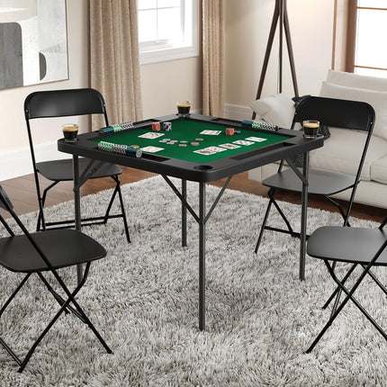 Flash Furniture Silas 34.5" Square Folding Card Table with Green Felt Playing Surface and Cup Holders, Portable Folding Game Table for 4 Players, Black/Green
