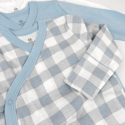 HonestBaby unisex-baby 3-pack Long Sleeve Side-snap Kimono Bodysuits Organic Cotton for Infant Baby Boys, Girls, Unisex, Blue Painted Buffalo Check, Preemie