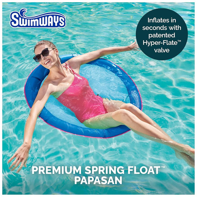 SwimWays Spring Float Premium Papasan Pool Lounger for Swimming Pool, Inflatable Pool Floats Adult with Fast Inflation for Ages 15 & Up, Sky Blue