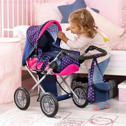 Bayer Design 13654AA City Star in modern unicorn design, combi pram, with removable carrycot and shoulder bag, with adjustable handle, for dolls up to 46cm, blue pink