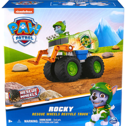 La Patrulla Canina: Camión de reciclaje de Rocky de Rescue Wheels, camión de juguete con lanzador de proyectiles y figura de acción coleccionable, juguetes para niños y niñas a partir de 3 años