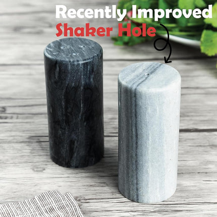 Fox Run White and Black Marble Salt and Pepper Shaker Set, Set of 2 (White/Black)