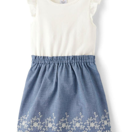 Gymboree Girls' and Toddler Embroidered Short Sleeve Dress, Simply White Chambray, 7