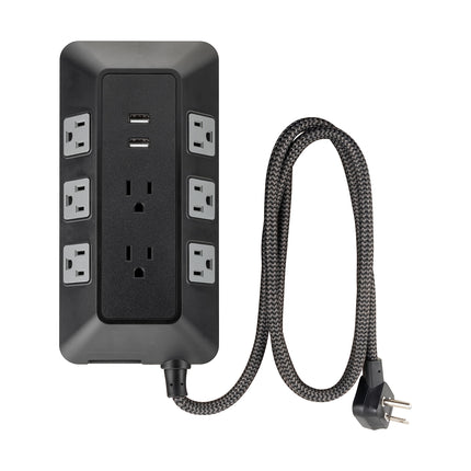 GE UltraPro Protector de Sobretensión de 8 Tomas con Puertos USB, 2 Puertos USB-A, 2.4A, Cable Trenzado de 3 pies, Protector de Sobretensión, 1780 Julios, Negro, 73776