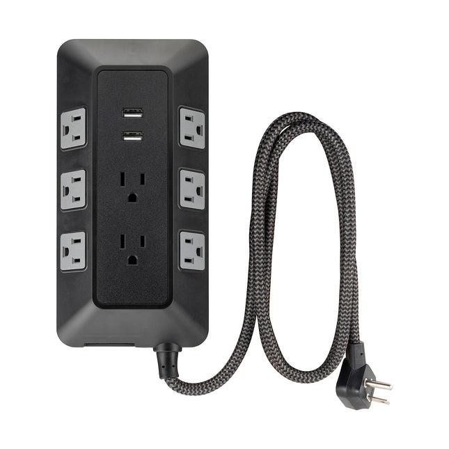 GE UltraPro Protector de Sobretensión de 8 Tomas con Puertos USB, 2 Puertos USB-A, 2.4A, Cable Trenzado de 3 pies, Protector de Sobretensión, 1780 Julios, Negro, 73776