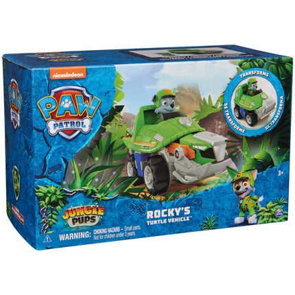 PAW Patrol Jungle Pups, Vehículo Tortuga Mordedora de Rocky, Camión de Juguete con Figura de Acción Coleccionable, Juguetes para Niños y Niñas de 3 Años en Adelante