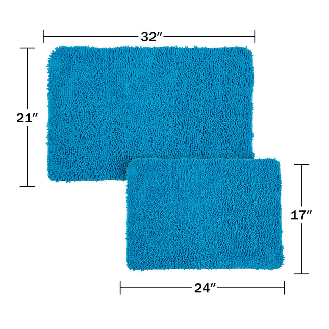Bedford Home 2-Piece Memory Foam Shag Bath Mat, Blue