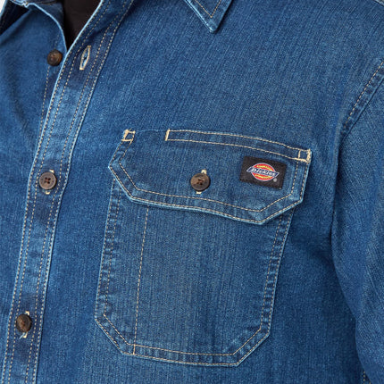 Dickies Men's Flex Long Sleeve Shirt Button, Medium Denim Wash, XL
