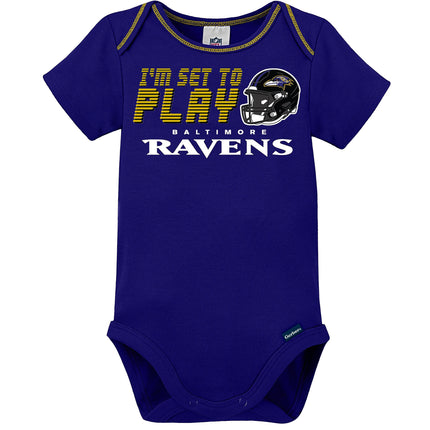 NFL Baltimore Ravens Body de Manga Corta Paquete de 3, Azul/Negro/Blanco Baltimore Ravens, 3-6 Meses (137453160RVN06M-507)