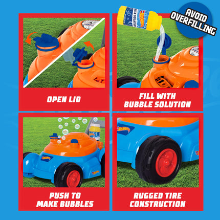 Cortacésped de burbujas Hot Wheels™ para niños pequeños, máquinas de burbujas, juguete de jardinería para interiores/exteriores, regalo de cumpleaños para niñas y niños preescolares, no requiere pilas, incluye solución de burbujas, 2+