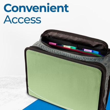 Case-it The Mighty Zip Tab Zipper Binder - 3 Inch O-Rings - 5 Color Tab Expanding File Folder - Multiple Pockets - 600 Sheet Capacity - Comes with Shoulder Strap - Key Lime D-146