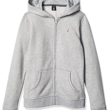 Nautica Girls' Fleece Full-Zip Hoodie Sweatshirt, Grey Heather, 7