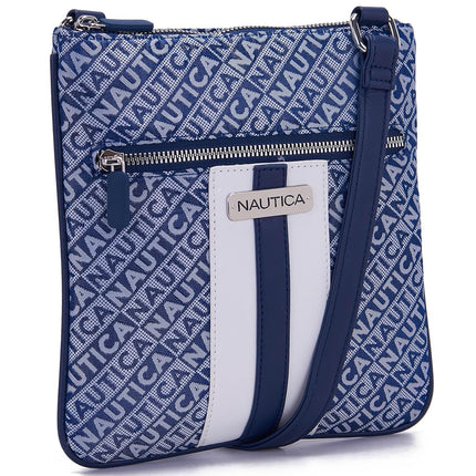 Nautica Womens Lakeside Signature Jaquard North South Crossbody Bag, Indigo, One Size