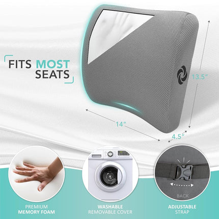 Samsonite SA5244 Ergonomic Lumbar Support Pillow Helps Relieve Lower Back Pain 100% Pure Memory Foam Improves Posture Fits Most Seats Breathable Mesh Washable Cover Adjustable Strap