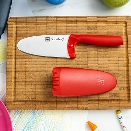 ZWILLING Twinny Children's Chef's Knife, 10 cm, with Finger Guard, Stainless Steel, Rounded Blade Shape, Child-Friendly Design, Plastic Handle, Red