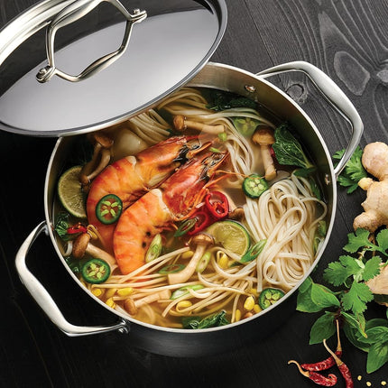 Tramontina Three-ply clad stainless steel 5 quart Dutch oven pot with lid, induction ready, dishwasher safe, NSF certified, made in Brazil