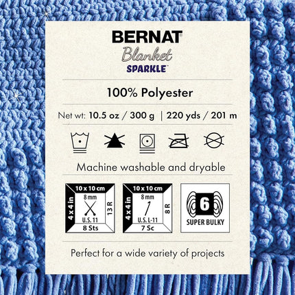 Bernat Blanket Sparkle Dusty Blue Yarn - 2 Pack of 10.5oz/300g - Polyester - #6 Super Bulky - 220 Yards - Knitting, Crocheting & Crafts, Chunky Chenille Yarn